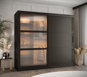 Šatní skříň Abi Flutes 3 Rozměry: 200 cm, Barva korpusu + barva dveří: Černá + Černá
