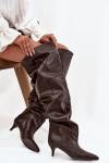 Vkládací dámské kozačky na podpatku čokoládové Ysolienne 40