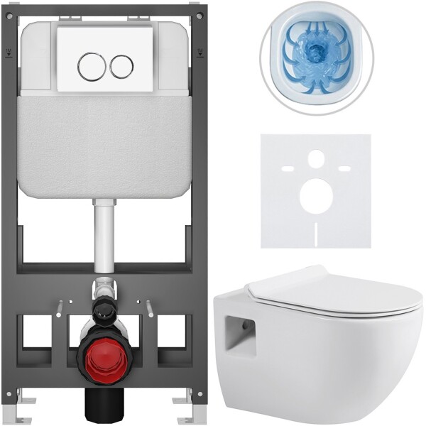 CERANO - Kompletní WC set Basic/Dure - bílá lesklá - WC tlačítko Dualo/Bílá - volně stojící - předstěnová instalace - 51x35 CER-8050BD85907