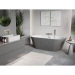 MEXEN/S - Oris volně stojící vana nástěnná reliéf 150 x 75, bílá/šedá, sifon a přepad nikl kartáčovaný 52871507562-97
