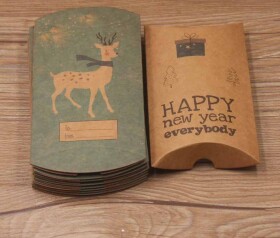 Skládací papírová dárková krabička - happy new year - hnědá - 14,5 x 7,4 x 0,1 cm - 1 ks