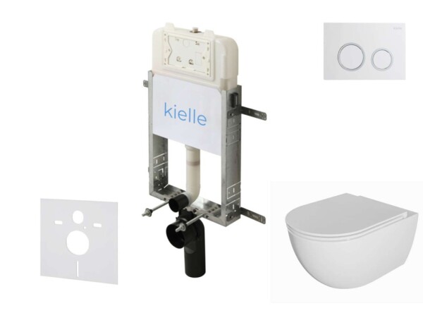 Kielle - Genesis New Set předstěnové instalace, klozetu Oudee, Rimless, sedátka softclose a tlačítka Gemini New II, lesklá bílá/chrom 30528SZ04