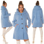 Krásný kabát Boucle Look s kapucí babyblue Einheitsgroesse