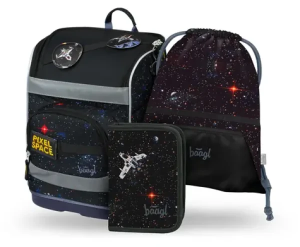 BAAGL SET 3 - Školní set Zippy plus Pixel Space: aktovka / penál / sáček (A-34952)