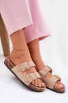 Dámské sandály s přezkami na korkové podrážce béžové Sercele 37