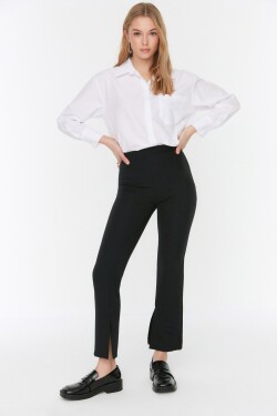 Trendyol Black Petite tkané kalhoty vysokým pasem