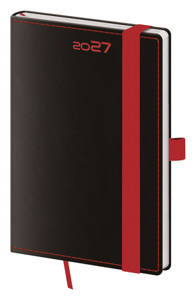Týdenní diář 2027 Helma kapesní Black Red s poutkem