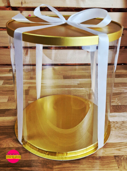 Cake star dortový box zlatý kulatý 31x46cm - bez stuhy