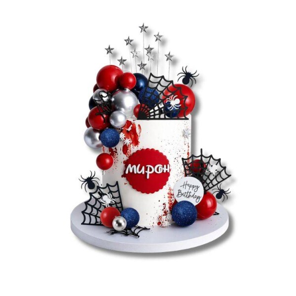 Dortisimo Zápich do dortu a dekorace Happy Birthday s pavoučím motivem a koulemi (37 ks)