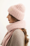 Dámský komplet čepice a dlouhého šálu z měkké příze pudrově růžový UNI