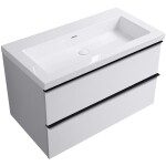 CERANO - Koupelnová skříňka Velora - bílá matná, úchytka černá + umyvadlo z lit. mramoru Ovo - bílá lesklá - 80,5x58x46,5 CER-979986