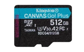 Kingston Canvas Go Plus microSDXC 512GB / UHS-I U3 / Class 10 / čtení: až 200MBs / čtení: až 200MBs / zápis: až 160 MBs (SDCG4/512GBSP)