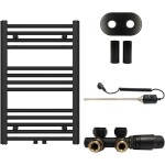 CERANO - Koupelnový radiátorový set Benito - kombinované vytápění, termo tyč - středové připojení 50 mm - 300W - černá matná - 700x450 mm CER-163041