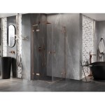 MEXEN/S - Lunar L Duo sprchový kout dveře křídlové 80 x 80, transparent, měď kartáčovaná 834L-080L-080P-65-00
