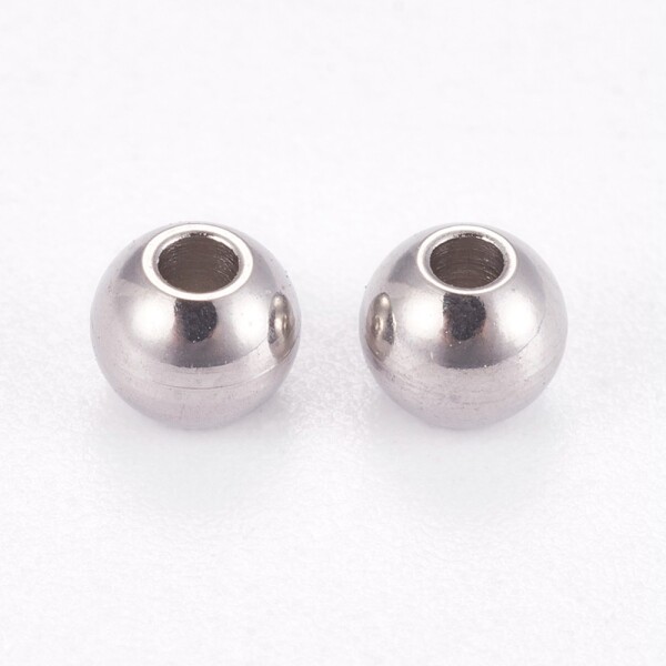 Korálek z nerezové oceli se širokým průvlekem - platinový - 4 x 3 mm - 1 ks