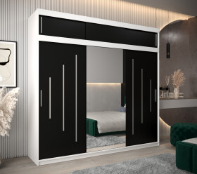Šatní skříň Abi Y1 s nástavcem Barva korpusu: Bílá, Rozměry: 250 cm, Dveře: Černá