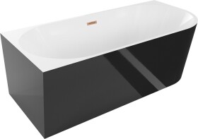 MEXEN/S - Mia volně stojící rohová vana levá 160 x 75, bílá/černá, sifon a přepad měď kartáčovaná 52691607575L-65