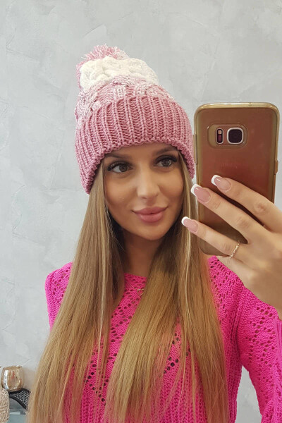 Dámská čepice s bambulí Abigail K326 powder pink+ecru UNI
