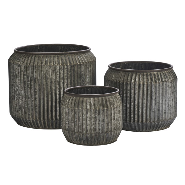 MADAM STOLTZ Kovový obal na květináč Galvanized M, šedá barva, kov