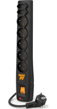 Acar P7 černá / Přepěťová ochrana / 7 zásuvek / 3 m přívodní kabel (W0115)