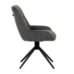 Židle jídelní a konferenční, tmavě šedá látka, černé kovové nohy, otočná P90°+ L 90° s vratným mechanismem - funkce res
