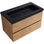 CERANO - Koupelnová skříňka Carole - dub medový + umyvadlo z lit. mramoru Ovo - černá matná - 100,5x53x46,5 CER-979927