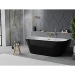 MEXEN/S - Oval Slim volně stojící vana nástěnná 170 x 80, bílá/černá, sifon a přepad zlatá 52661708075-50