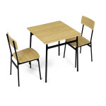 Jídelní set (1+2), MDF dekor divoký dub, čtyřnohá kovová podnož, černý matný lak
