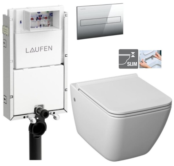 LAUFEN Podomít. systém LIS TW1 SET s chromovým tlačítkem + WC JIKA PURE + SEDÁTKO DURAPLAST H8946630000001CR PU1