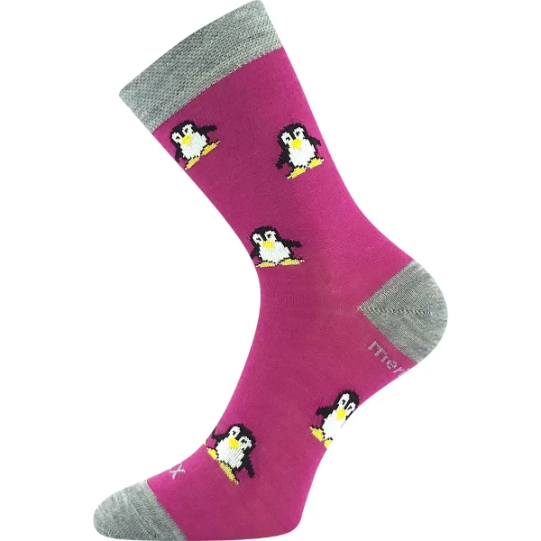 VOXX Ponožky dětské slabé z merino PENGUINIK s ionty stříbra FUXIA 20-24 126518