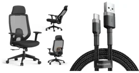 SENSE7 Kancelářské ergonomické křeslo Nakai černá / USB kabel