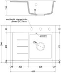 MEXEN/S - Ben granitový dřez 1 s odkapávačem pravý 600 x 500 mm, bílá, sifon zlatá 6523605000-20-G