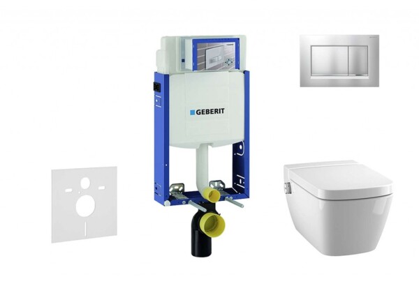 GEBERIT - Kombifix Modul pro závěsné WC s tlačítkem Sigma30, matný chrom/chrom + Tece One - sprchovací toaleta a sedátko, Rimless, SoftClose 110.302.00.5 NT7