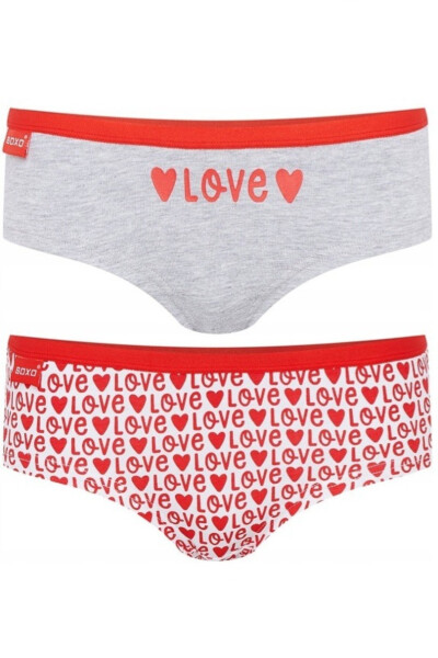 Dámské valentýnské kalhotky - 2 pack šedá/červená S