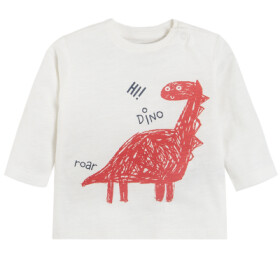 Tričko s dlouhým rukávem a potiskem dinosaura- bílé - 74 CREAMY