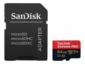 SanDisk Extreme PRO microSDXC 64GB + adaptér / Class 10 / A2 / V30 / UHS-I U3 / čtení: až 200MBs / zápis: až 90 MBs (SDSQXCU-064G-GN6MA)