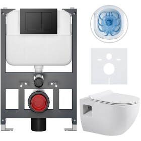 CERANO - Kompletní WC set Basic/Dure - bílá lesklá - WC tlačítko Maxio/Černá - závěsné - nízký modul - předstěnová instalace - 51x35 CER-8050BD85920