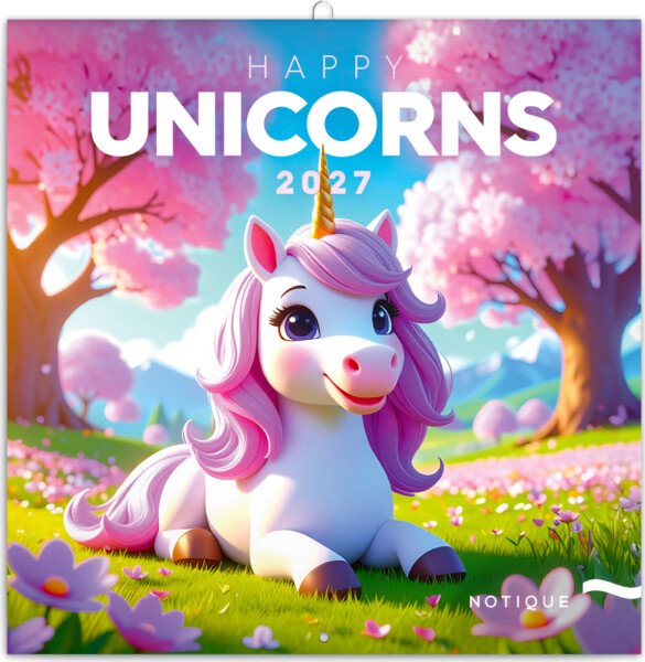 Kalendář 2027 poznámkový: Veselí jednorožci, 30 x 30 cm