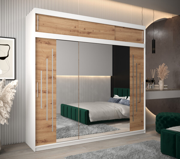 Šatní skříň Abi Y2 s nástavcem Barva korpusu: Bílá, Rozměry: 250 cm, Dveře: Dub artisan