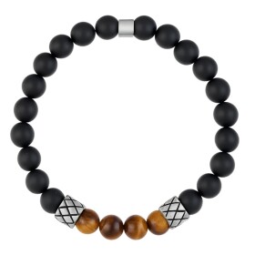 Korálkový náramek Marco - 8 mm tygří oko a onyx, Hnědá 23 cm