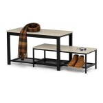 Botník 2 police, MDF dekor dub sonoma, kov - černý matný lak