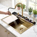 REA - Multifunkční ocelový dřez 10 v 1 Alonzo Brush Gold ZLE-06419
