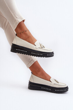 Dámské kožené mokasíny na platformě béžové Assetnima 37