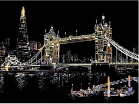 Škrabací obrázek barevný Tower Bridge 40,5x28,5cm A3 v sáčku