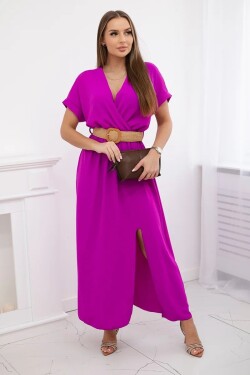 Dlouhé šaty s ozdobným páskem tmavě fialové barvy