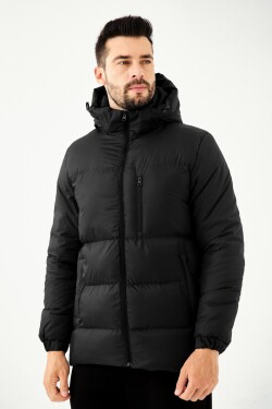 Pánská černá kapucí zimní bunda River Club voděodolného větruodolného materiálu.