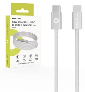 Mobile Origin CB11 UltraSlim bílá / Datový kabel / USB-C na USB-C / 60 W / 1 m (MO-USC-CB11-WHT)