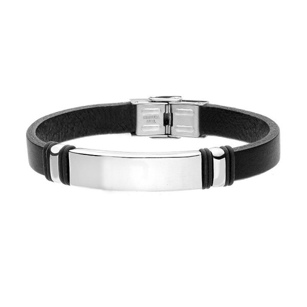 Pánský náramek Francois z pravé kůže a chirurgické oceli, Černá 22 cm (možnost zkrácení)