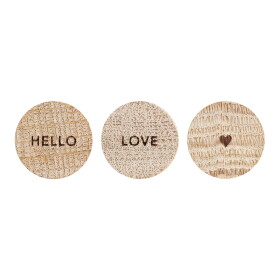 Eulenschnitt Sada dřevěných magnetů Hello Love - 3 ks, přírodní barva, dřevo, kov