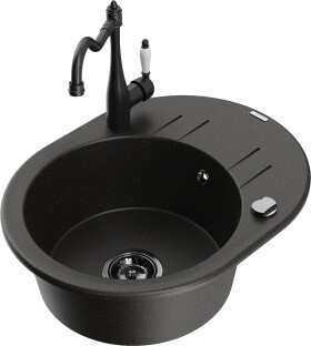 MEXEN/S - Kevin granitový dřez 1-miska s odkapávačem včetně baterie Carla, černá/zlatá metalik 6517-75-670700-70-B